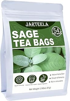 Jarteela - Sage Tea Bag, 1.5g x 54 Count - Natural Sage Leaf Salvia Officinalis Tea Bag - Non-GMO - Caffeine-free Herbal Tea -Support Digestion & Healthy Skin