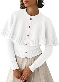 Saodimallsu Womens Cropped Cardigan Sweater Long Sleeve Fall Knit Cape Sweaters Button Up Trendy Outfits 2025