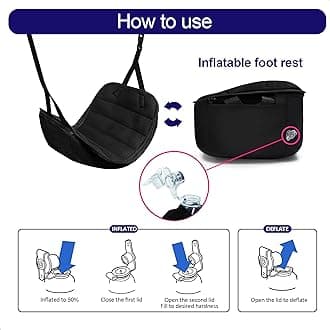 2-in-1 Airplane Footrest Pillow - Inflatable Travel Foot Hammock & Cushioned Foot Pad for Ultimate Comfort on Flights, Travel Accessories, Portable Foot Rest for Flights 2pack, Black