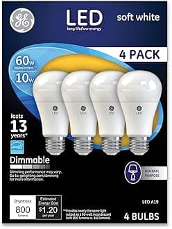 GE White Warm 10 Watt A19 Dimmable LED Bulbs 4-Pack