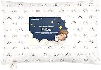 Toddler Pillow with Pillowcase - 13x18 My Little Dreamy Pillow, Organic Cotton Toddler Pillows for Sleeping, Kids Pillow, Travel Pillows, Mini Pillow, Nursery Pillow, Toddler Bed Pillow(Jolly Rainbow)
