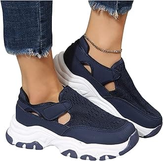 EEUK Orthopedic Diabetic Walking Sneakers 2023 Fashion, Comfy Canvas Shoes Women Fashion Trainers Womens Fly Woven Breathable Walking Shoes Breathable Mesh Shoes(Size:US 8.5,Color:DarkBlue)