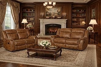 SC Furniture Ltd Tan Brown High Grade Leather Gel Reclining 2 Seater Sofa + 2 Seater Recliner Sofa Suite CLIFTON (2+2)