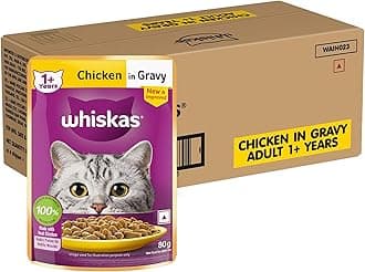 Whiskas Adult (1+ Years) Wet Cat Food, Chicken in Gravy, 80 g (Pack of 56), Hydrating Food Made With Real Chicken, 100% Complete & Balanced Nutrition for Adult Cats