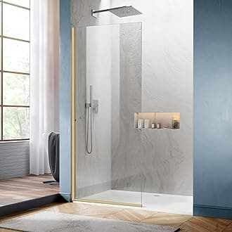 Semi-Framed Shower Glass Door, 34" W74" H, 5/16"(8mm) Thick Clear Tempered Glass, Brushed Gold