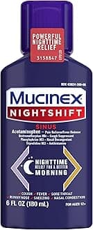 Nightshift Sinus, Cold And Flu Cough Medicine For Adults, Powerful Nighttime Sinus Medicine For Sinus Relief, Sore Throat Relief, Cough Suppressant & Nasal Decongestant For Adults, 6 Fl Oz