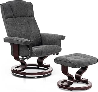 MCombo Manual Swivel Recliner with Ottoman, Chair Ottoman Set for RV Small Spaces, Living Room, Bedroom, Office 4919 (Textile, Grey)