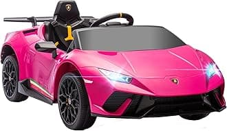 QabaLamborghini Huracan Licensed 12V Electric Car for Kids, Battery Powered Ride on Car with Parent Remote Control, Spring Suspension, Transport Wheel, Soft Start, LED Lights, Music, Pink
