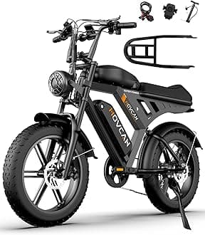 MOVCAN Electric Bike for Adults, with Rear Rack, 7 Speed Gear, Hydraulic Brakes&Full Suspension Electric Motorcycle Bike