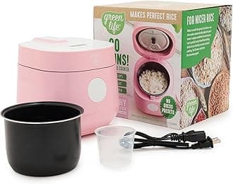 GreenLife Healthy Ceramic Non-Stick 4 Cup Rice Oat and Grain Cooker, PAS Free, Dishwasher Safe Parts, Pink