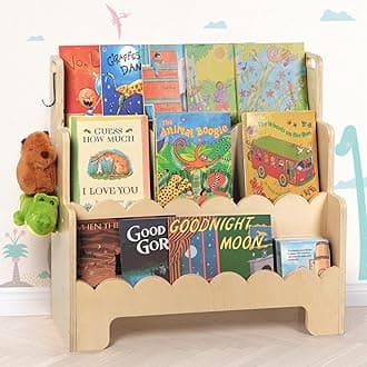 Kids Bookshelf Wooden 3-Tier, Scalloped Book Shelf Unit for Kids Rooms, Front Facing Toddler Montessori Bookshelf, Baby Nursery Book Shelves Kids Classroom Bookshelf Bookcase