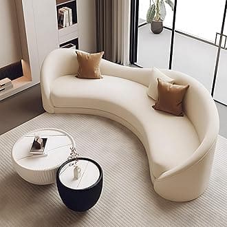 Curved Sectional Sofa Set - Modern Leather Sectional Couch with High-Density Cushions, Stylish Couch Set for Living Room, Include Coffee Table (Sofa+Table, 80IN)