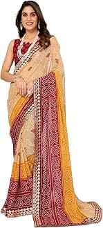 YashikaWomen's Woven Latest Georgette Saree with Lace and Blouse Material