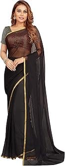 Women's Chiffon Printed Saree With Blouse Piece, Black, 5.4m