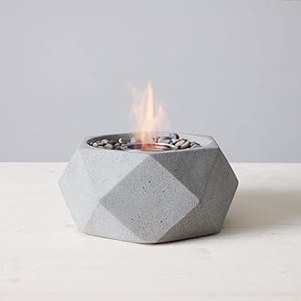 TerraFlame Geo Fire Bowl Table Top | Portable Concrete Fire Pit for Indoor and Outdoor | 1 Gel Fuel Can | Clean Burning and Smoke-Free | Protective Cork Base | StoneCast Gray Finish