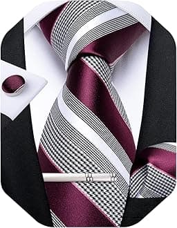 DiBanGu Mens Striped Tie Silk Woven Necktie and Pocket Square Cufflinks Tie Clip Set Wedding Business Formal Gift Tie for Men