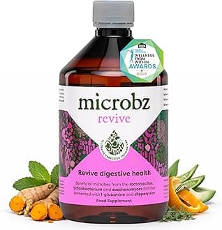 MICROBZ Revive Liquid Probiotics for Gut Health - Award-Winning Probiotic Supplement with 15 Strains & Fermented Herbs for Bloating - Dairy, Gluten Free, Vegan Drink for Women & Men - 31 Servings