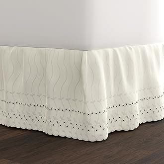 FRESH IDEAS Eyelet Bed Skirt Dust Ruffle Embroidered Details, Classic 14” drop length Gathered Styling, Full, Ivory (Model: FRE30014IVOR02)