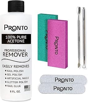 Acetone Nail Polish Remover 8 Fl Oz with Manicure Kit - Includes Nail File, Buffer, Pusher, Scraper - Pure Acetone 100 Percent - Quick & Professional Gel Acrylic Nail Remover Kit