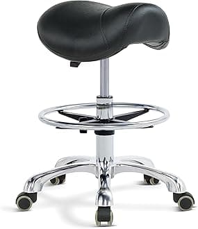 Grace&Grace Ergonomic Rolling Saddle Stool Chair with Wheels Adjustable Swivel Stool with Back and Footrest Heavy Duty for Esthetician, Artist, Dental, Medical, Spa, Salon, Cutting, Home Office