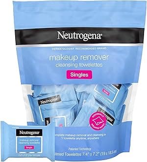Makeup Remover Cleansing Towelette Singles, Daily Face Wipes To Remove Dirt, Oil, Makeup & Waterproof Mascara, Individually Wrapped, 20 Count (Pack of 2)