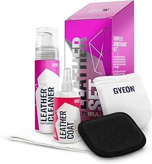 Gyeon LeatherSet Natural Automotive Leather Cleaning Coating kit pre‑Cleaner Plus Leather sealant Protection for car Seats interiors Hydrophobic Ceramic Sheen prep & Maintain