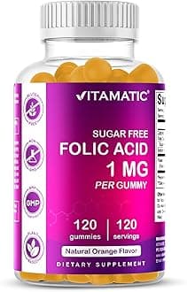 Vitamatic Folic Acid Gummies 1000 mcg (1 mg) - an Essential Prenatal Vitamins for Mom & Baby - Vitamin B9-120 Vegan Gummies (1)