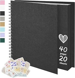 8X8 Inch DIY Scrapbook Photo Album, Kraft Blank Paper Scrap Book 40 Pages Memory Book for Wedding Family, Black