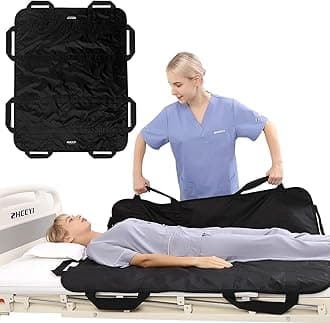 Bed Positioning Pad with Reinforced Handles 48" x 40" Lifting Turning Patient Sheet Transfer Blanket for Caregiver, Bedridden, Elderly, Black