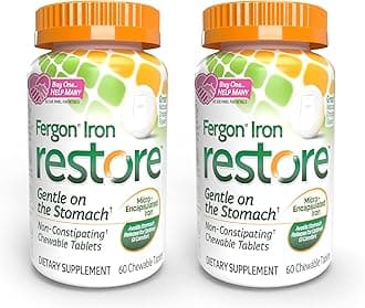 Fergon Iron Restore Chewable Tablets | 27mg of Iron, 150% RDV | Gentle | Vegan | No Metallic Aftertaste | Replenish Iron Levels to Fight Fatigue & Boost Energy | 4 Month Supply 120 Tablets…