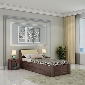 WOODLAB Furniture Single Size Bed with Headboard and Drawer Storage Wooden Single Cot Bed for Bedroom Home (Walnut Finish)