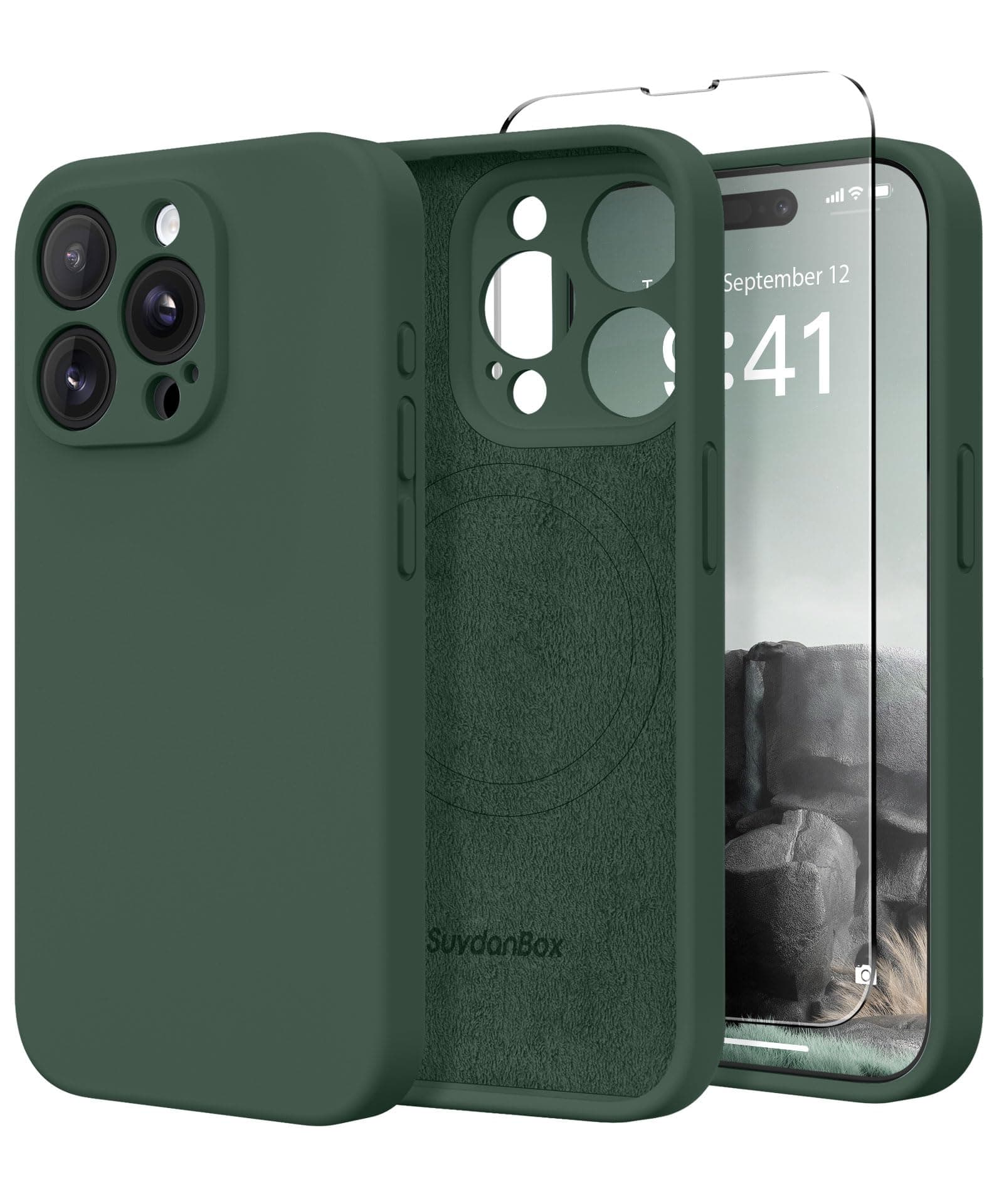 SuydanBox Magnetic for iPhone 14 Pro Case, Compatible with MagSafe, [Full Camera Protection][Screen Protector] Silicone Shockproof Protective Phone Case for iPhone 14 Pro 6.1", Alpine Green