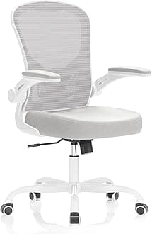 Office Chair, Ergonomic Desk Chairs 330LBS Capacity High Back Mesh Computer Chair with Flip-up Armrests, Comfy Work Chair with Adjustable Lumbar Support, Rolling Chair (White Grey, One Size)