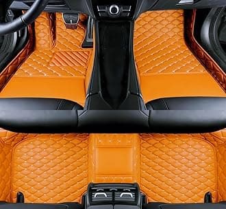 Custom Luxury Car Floor Mats Suitable for All Sedans, Sports Cars,SUV, Business Vehicles, Trucks, Waterproof and Anti Slip Fully Covered Leather Floor Mats (Orange)