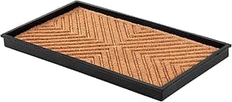 Anji Mountain Heavy Duty Waterproof Rubber Shoe Storage Mat Organizer/Boot Storage Tray Multi Use for Entryway with Coir, Tan Cross Embossed Insert, Fits 2 Pair (24.5" Wide)