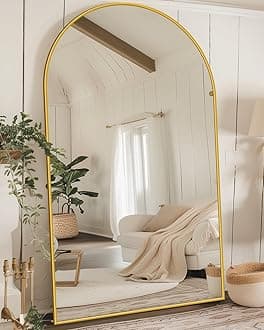 Antok Full Length Mirror, 44"x72" Oversized Floor Mirror with Stand for Bedroom, Living Room Cloakroom, Gold, Arch Style