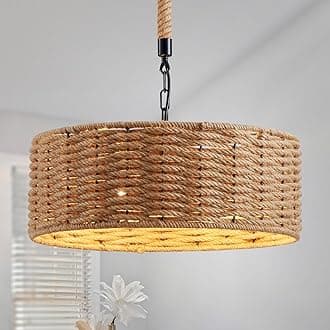 Saint Mossi 4 Light Boho Chandeliers, Mid-Modern Dining Room Light Fixture, E12 Sockets, D18'' x H7'', Adjustable Max Height 59", Rattan Lampshade & Black Finish Metal Frame