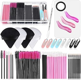 Disposable Makeup Applicators Accessories Kit with Makeup Mixing Tray Triangle Puff Makeup Artist Supplies with Mascara Wands, Lip Brushes, Hair Clips Makeup Puffs for Face with Storage Box