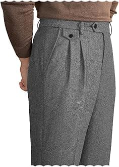 Mens Pants Tweed Herringbone Vintage Dress Pant Trousers Regular Fit Suit Pants for Men