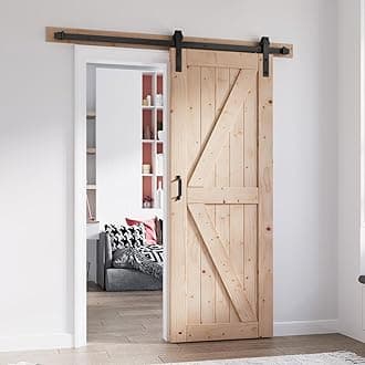 FREDBECK 32in x 80in Sliding Barn Door with 5.5FT Barn Door Hardware Kit Included Wood K Shape Solid Spruce Panel Need to Assembly
