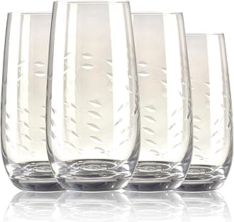 Hand-Carved Fish Highball Glass Set of 4 – Artistic Handmade Whiskey & Water Drinking Glasses with Intricate School of Fish Design – Durable 17oz Tumblers for Everyday Use, Gifts, or Cocktails