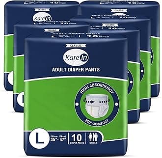 - Classic Adult Diaper Pants, Large 90-120 Cm (35"- 47"), 60 Count, Unisex, Leakproof, Elastic Waist, Wetness Indicator, Pack of 6