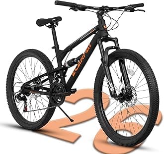 Mountain Bike 26 Inch Wheel, Dual Full Suspension 21-Speed Disc Brakes Thumb Shifter, Carbon Steel Frame Mountain Bike, Mens Womens Trail Commuter City Bicycles