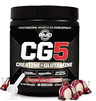 Sports CG5 - Premium Creatine and L Glutamine Powder - Maximum Strength Power Recovery, Build Lean Muscle, Increase Performance - Pre-Workout and Post Workout - Cherry Vanilla Slush (30 Servings)