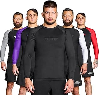 Men's Jiu Jitsu BJJ Rash Guard, Long Full Sleeve Compression Shirt for Sports Nogi Training