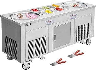 VEVOR Commercial Rolled Ice Cream Machine, 2800W Stir-Fried Ice Cream Roll Maker 2 Pans, Stainless Ice Cream Roll Machine w/Refrigerated Cabinet 10 Boxes, Yogurt Cream Maker for Bar Café Snack Stand