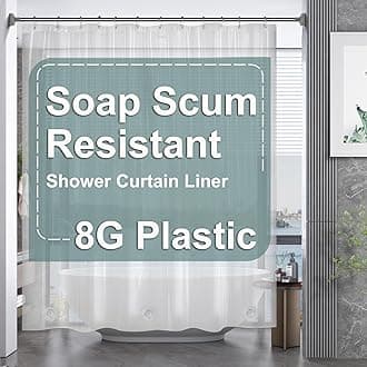 AmazerBath Plastic Shower Curtain 72" W x 65" H EVA 8G Thick Bathroom Shower Curtains No Smell with Heavy Duty Clear Stones and 12 Rust-Resistant Grommet Holes-Clear