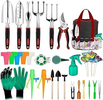 Garden Tools Set 83 Piece Succulent Tools Set Included, Heavy Duty Aluminum Gardening Tools for Gardening, Ergonomic Handle Tools, Durable Storage Tote Bag, Gifts Tools for Men Women (Red)