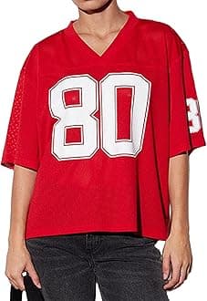 Oversized Jersey Shirts for Women Y2k Number Graphic Print V Neck Short Sleeve Aesthetic Summer T-Shirt Streetwear