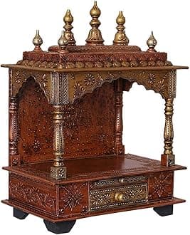 Home and Bazaar Wooden Temple Rajasthani Ethnic Handcrafted Mandir, Pooja Ghar Mandapam - 18x12x24 Inch Brown | Traditional Wood Pooja Mandir Hindu Temple for Home Décor Mandapam